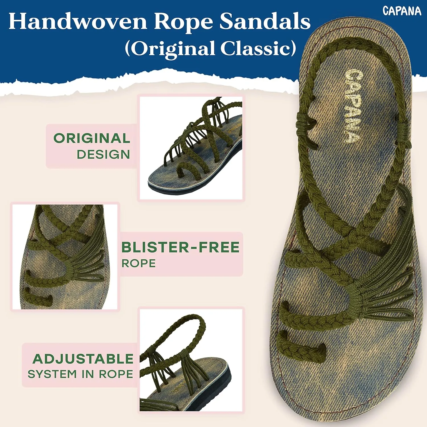 Capana Woven Women's Flat Sandals - Strappy Braided Sandals, Beach Sandals for Women Dressy Summer, Rope Bohemian Sandals, Spring Casual Womens Shoes, Comfy Boho Flats for Teen Girls  Commune