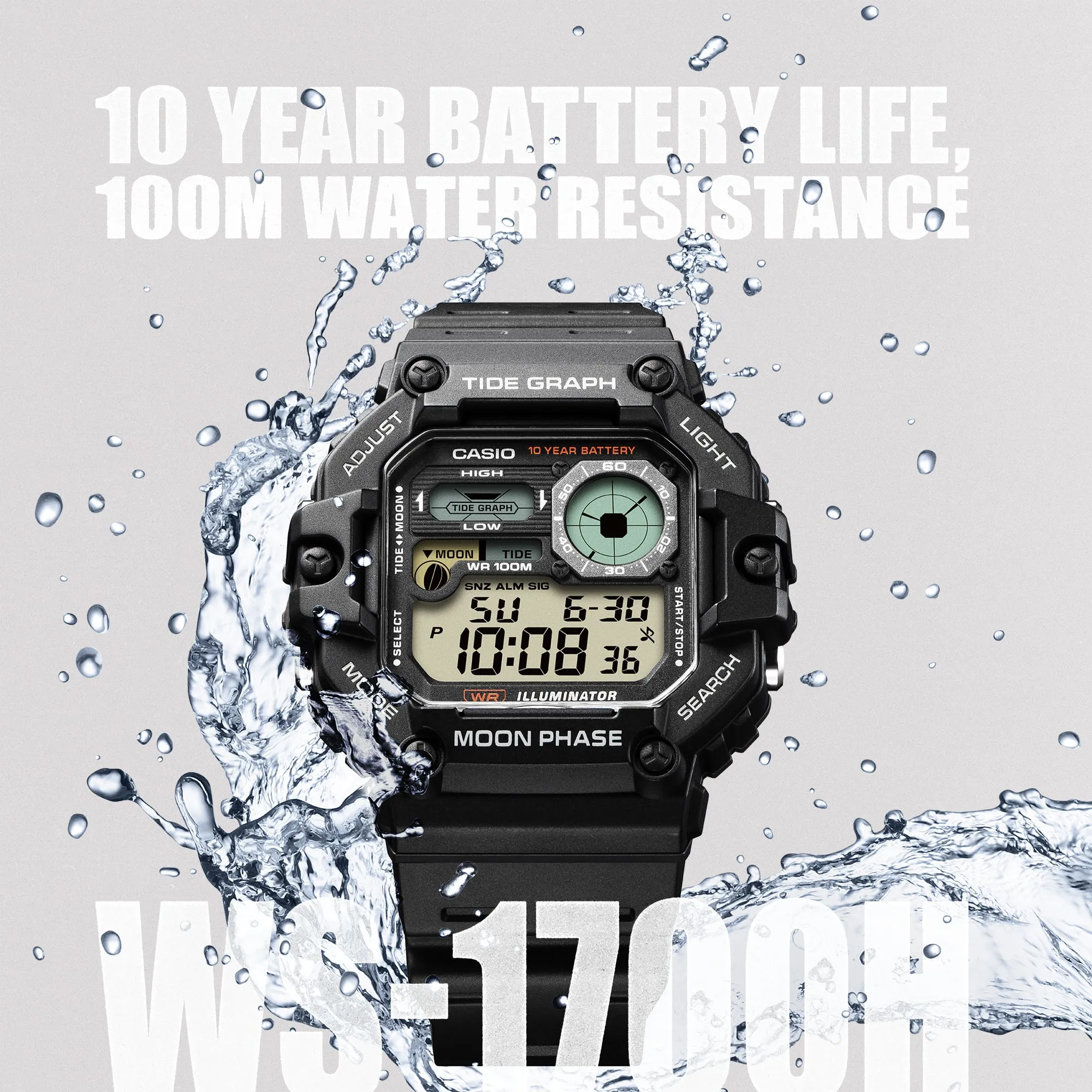 Casio Timeless Black Resin Band Watch with Precision Timekeeping WS1700H-1A