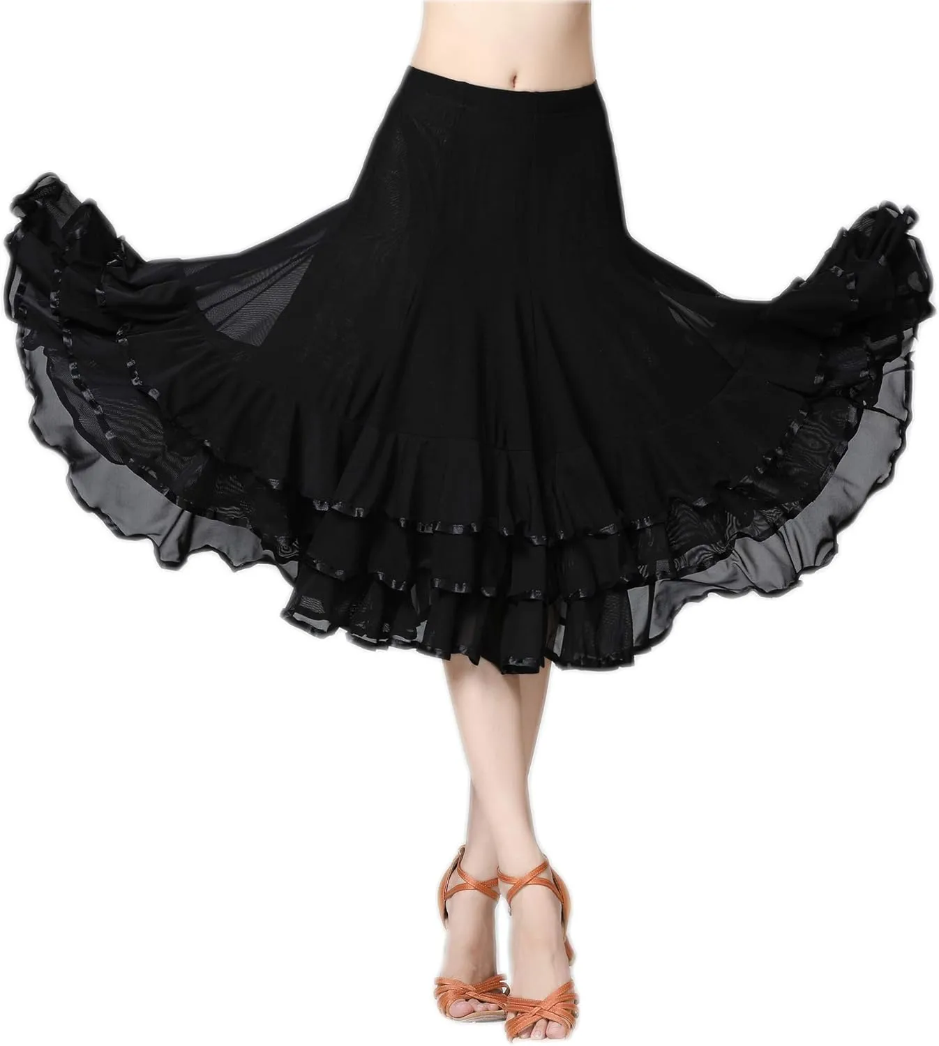 CISMARK Elegant Ballroom Dance Latin Flamenco Dance Skirt for Women