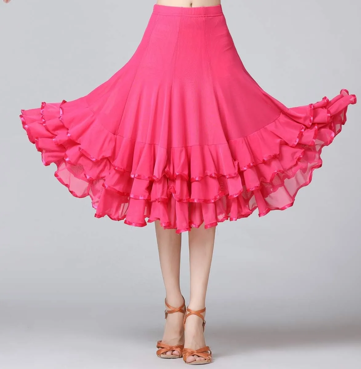 CISMARK Elegant Ballroom Dance Latin Flamenco Dance Skirt for Women
