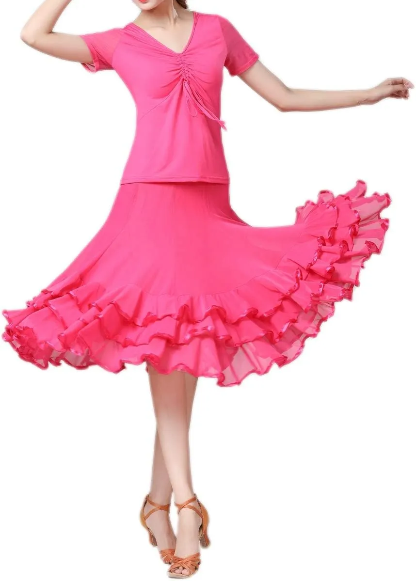 CISMARK Elegant Ballroom Dance Latin Flamenco Dance Skirt for Women