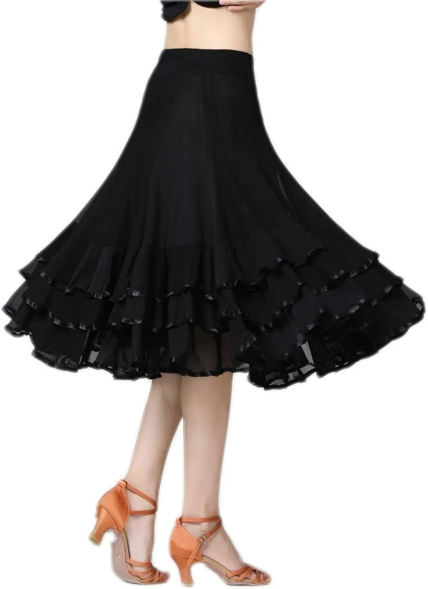 CISMARK Elegant Ballroom Dance Latin Flamenco Dance Skirt for Women