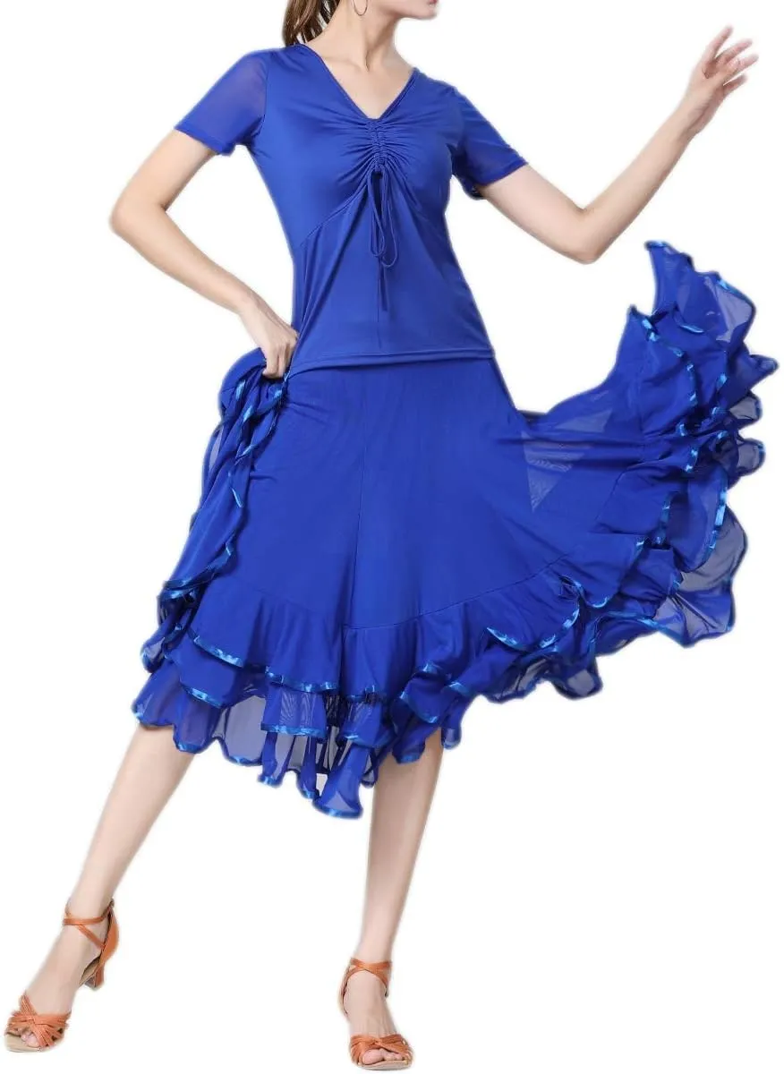 CISMARK Elegant Ballroom Dance Latin Flamenco Dance Skirt for Women