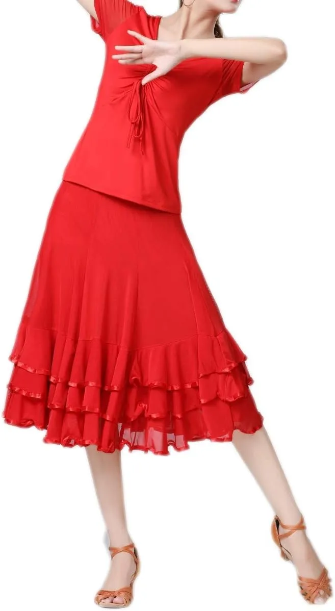 CISMARK Elegant Ballroom Dance Latin Flamenco Dance Skirt for Women