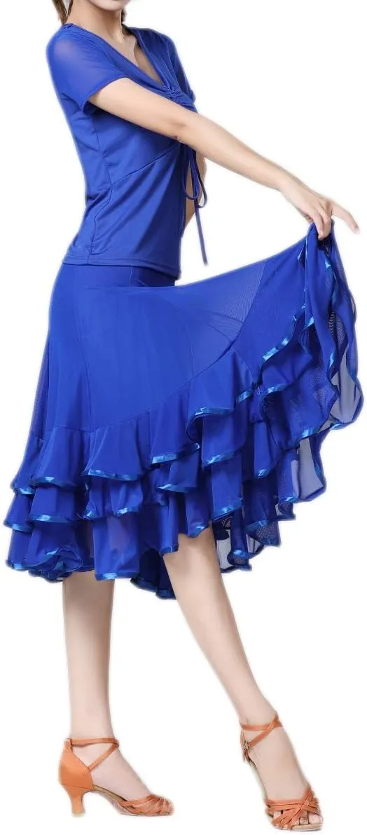 CISMARK Elegant Ballroom Dance Latin Flamenco Dance Skirt for Women