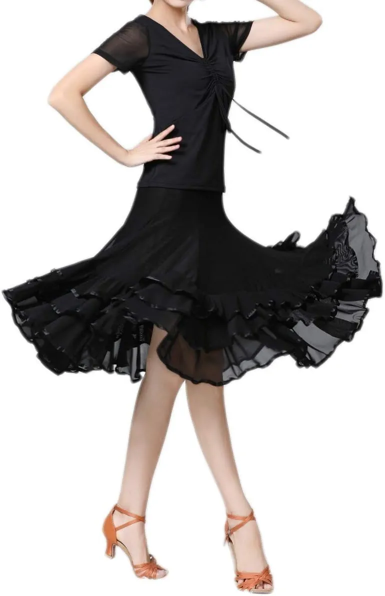 CISMARK Elegant Ballroom Dance Latin Flamenco Dance Skirt for Women