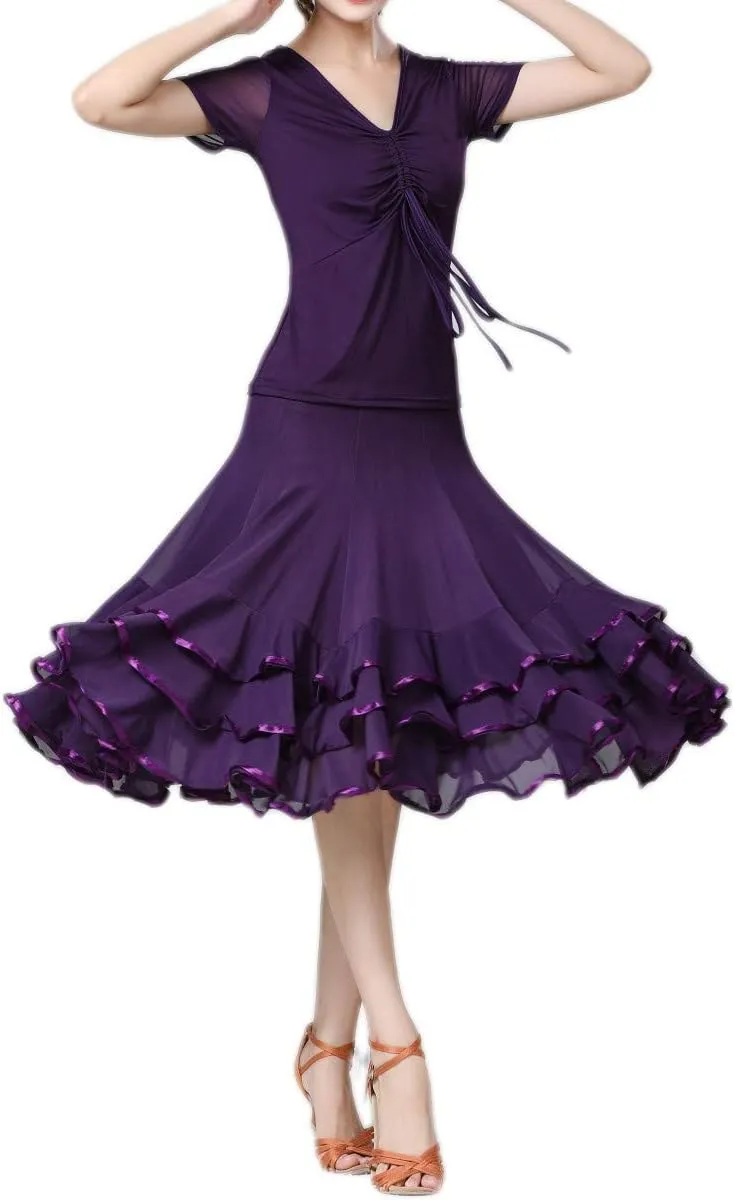 CISMARK Elegant Ballroom Dance Latin Flamenco Dance Skirt for Women
