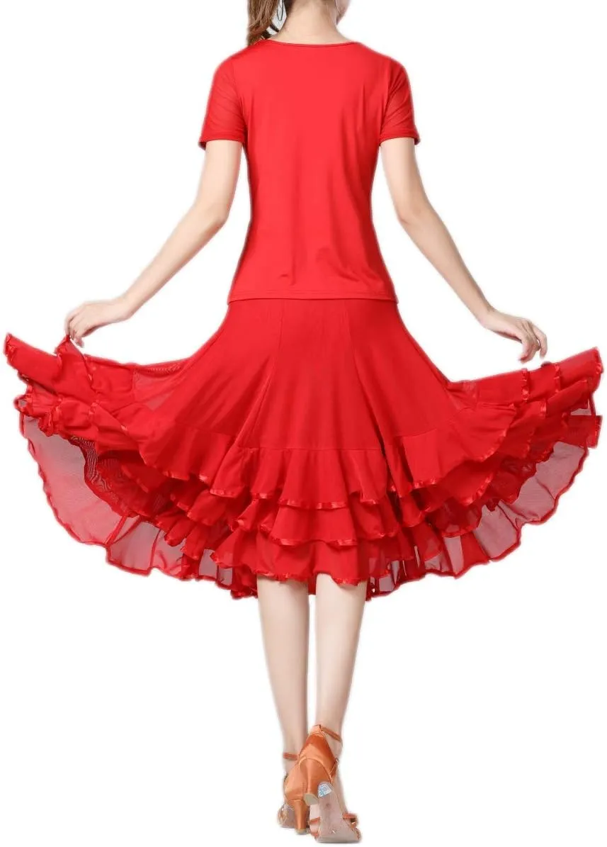 CISMARK Elegant Ballroom Dance Latin Flamenco Dance Skirt for Women