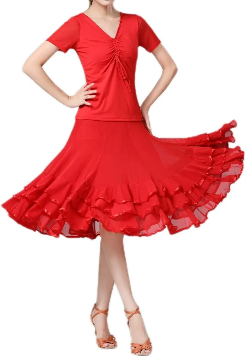CISMARK Elegant Ballroom Dance Latin Flamenco Dance Skirt for Women