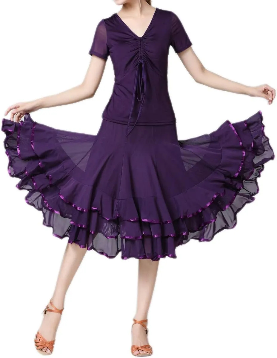 CISMARK Elegant Ballroom Dance Latin Flamenco Dance Skirt for Women