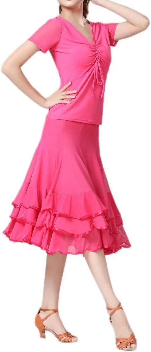 CISMARK Elegant Ballroom Dance Latin Flamenco Dance Skirt for Women