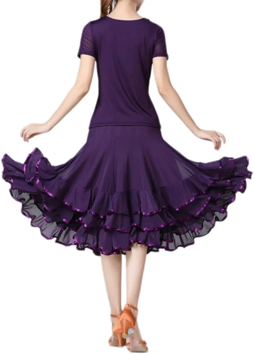 CISMARK Elegant Ballroom Dance Latin Flamenco Dance Skirt for Women