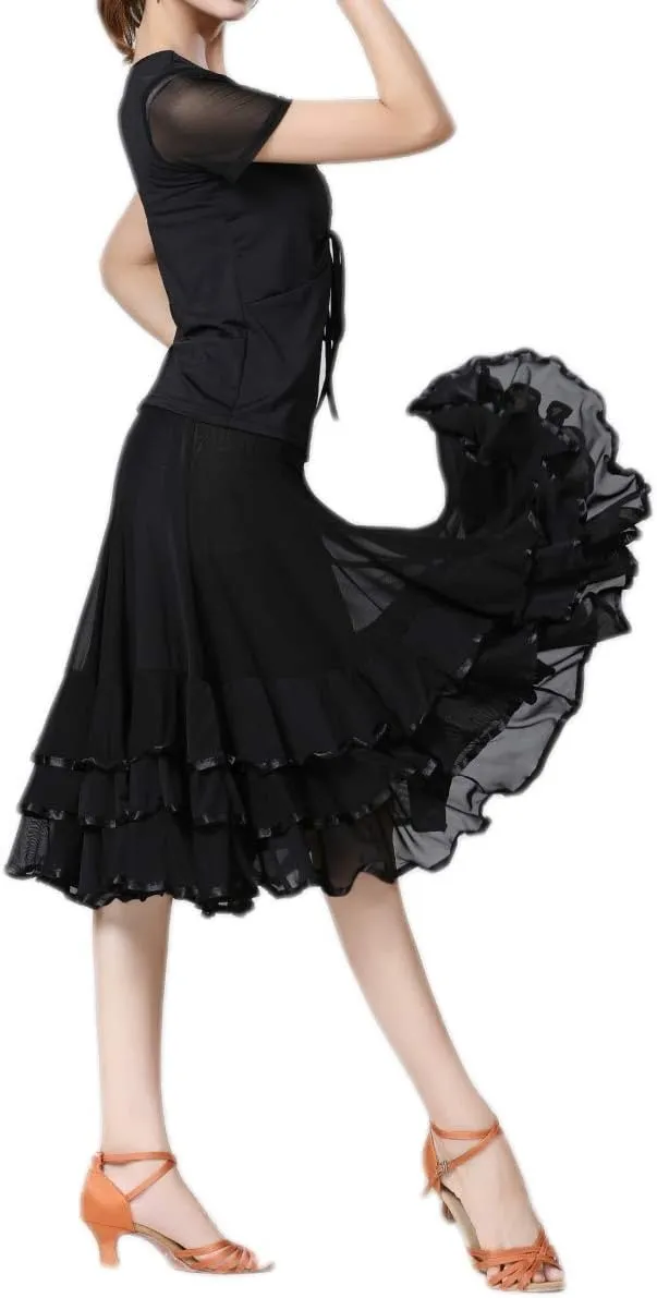CISMARK Elegant Ballroom Dance Latin Flamenco Dance Skirt for Women