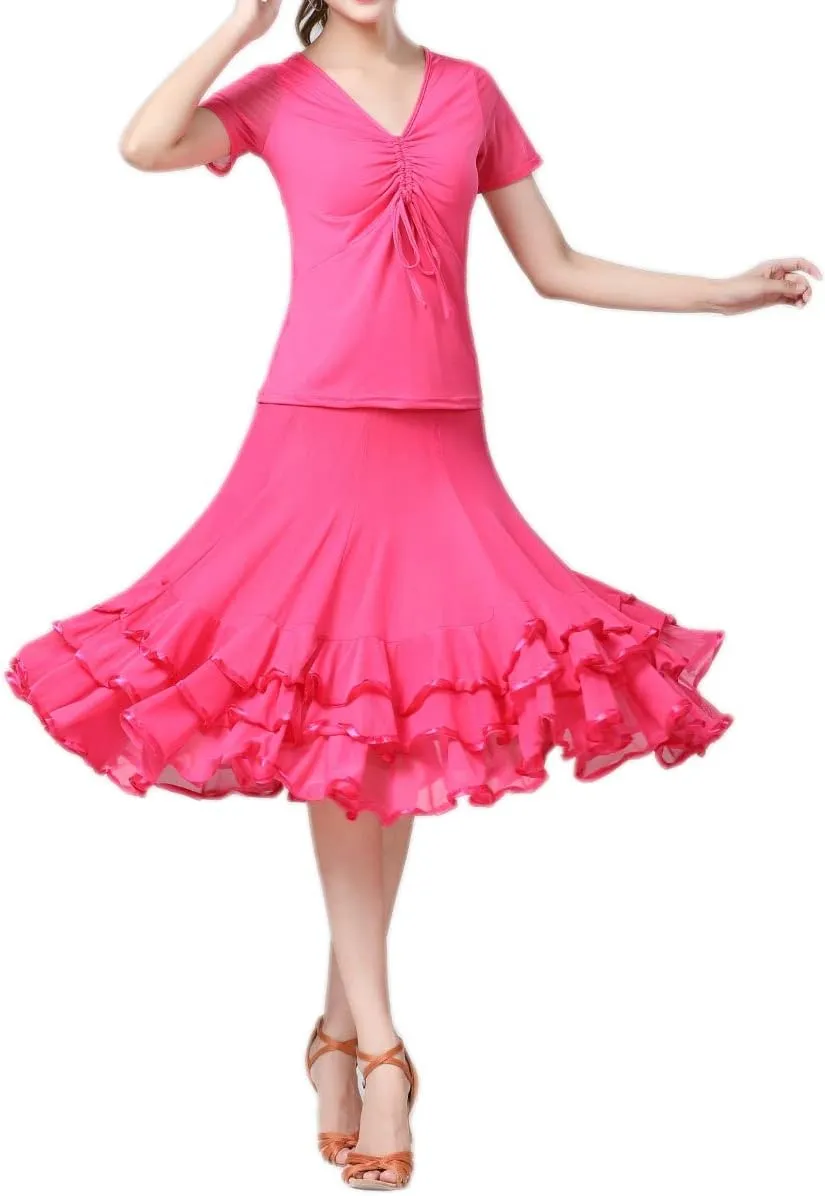 CISMARK Elegant Ballroom Dance Latin Flamenco Dance Skirt for Women