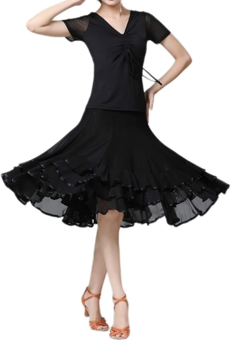 CISMARK Elegant Ballroom Dance Latin Flamenco Dance Skirt for Women
