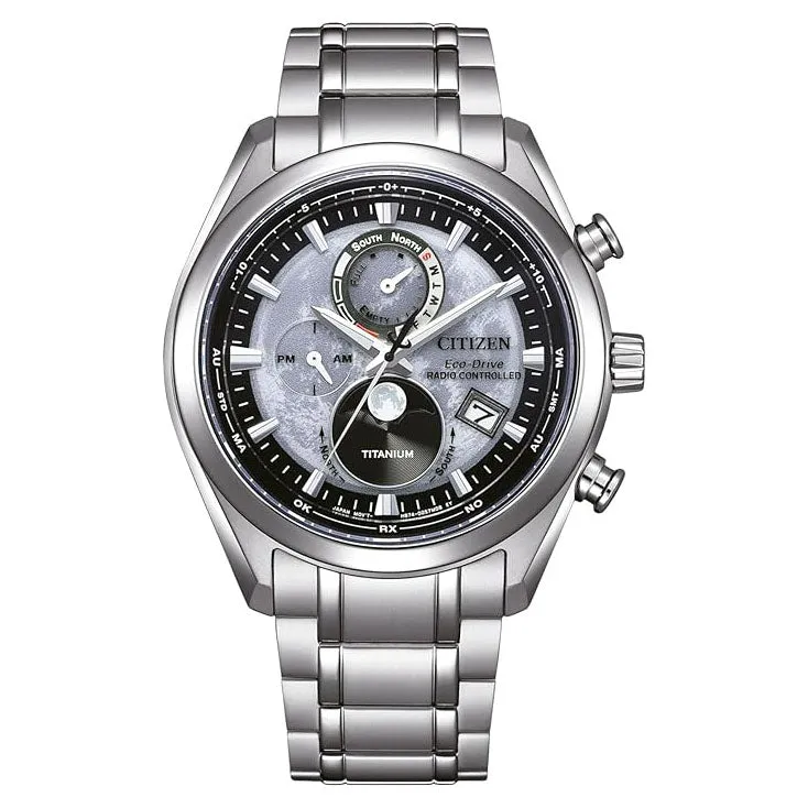 Citizen Men's Grey Dial Silver Titanium Band Analog Chronograph Eco-Drive Watch - BY1010-81H