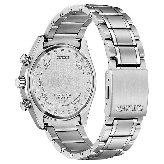Citizen Men's Grey Dial Silver Titanium Band Analog Chronograph Eco-Drive Watch - BY1010-81H