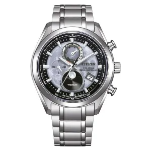 Citizen Men's Grey Dial Silver Titanium Band Analog Chronograph Eco-Drive Watch - BY1010-81H