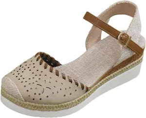 Closed Toe Sandals Women Arch Support Orthopedic Platform Wedge Buckle Ankle Strap Anti Slip Walking Sandal Boho Elegant Dressy Summer Anti-Slip Wedges Hollow Out Comfy Bohemia Outdoor Shoes