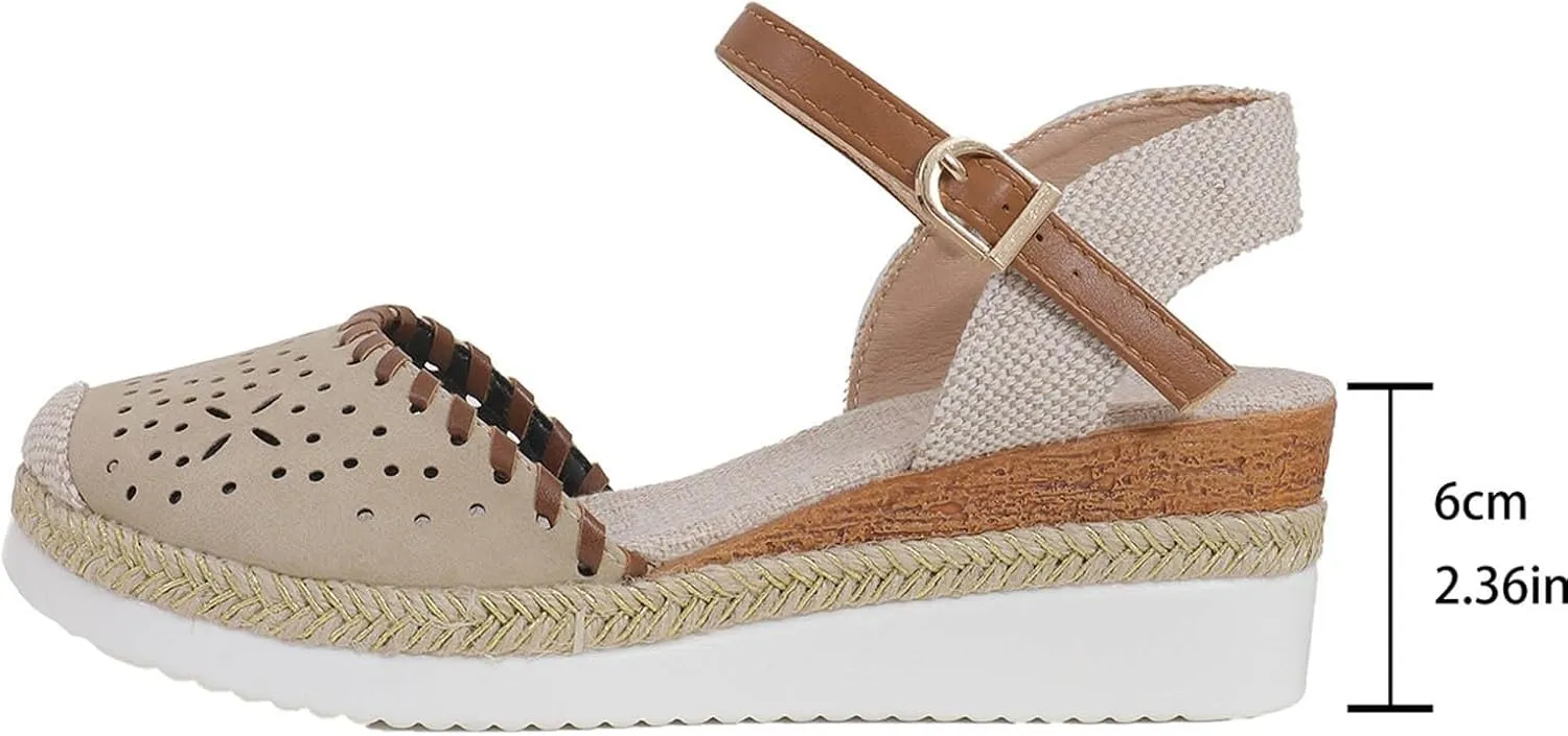 Closed Toe Sandals Women Arch Support Orthopedic Platform Wedge Buckle Ankle Strap Anti Slip Walking Sandal Boho Elegant Dressy Summer Anti-Slip Wedges Hollow Out Comfy Bohemia Outdoor Shoes