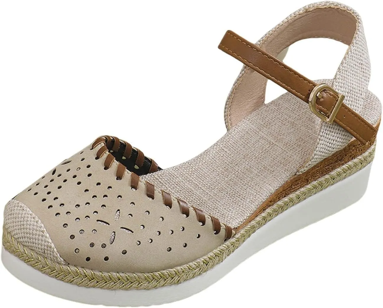 Closed Toe Sandals Women Arch Support Orthopedic Platform Wedge Buckle Ankle Strap Anti Slip Walking Sandal Boho Elegant Dressy Summer Anti-Slip Wedges Hollow Out Comfy Bohemia Outdoor Shoes