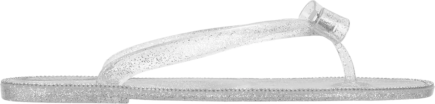 CLOVERLAY Womens Jelly Sandals Rhinestone Bowtie Flip Flops Beach Slide Flat Sandals