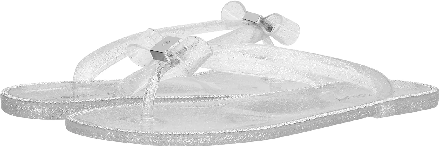 CLOVERLAY Womens Jelly Sandals Rhinestone Bowtie Flip Flops Beach Slide Flat Sandals