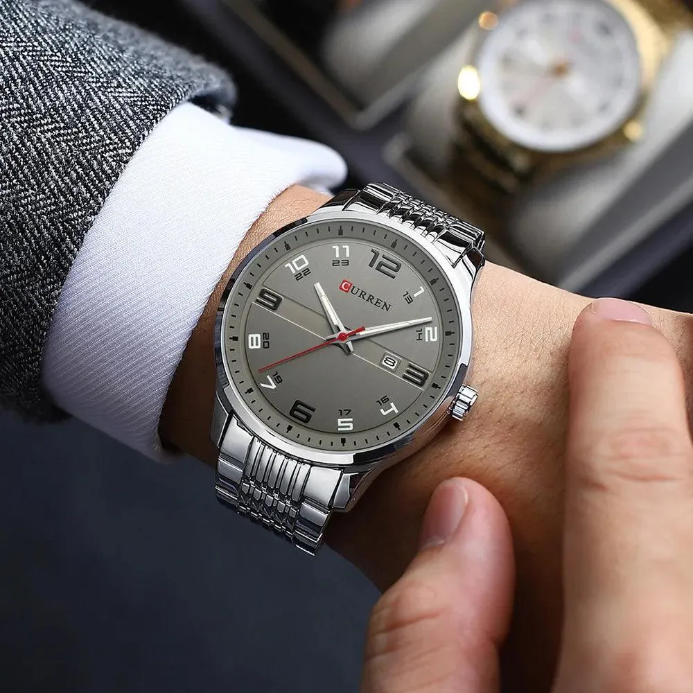 CURREN Stainless Steel Quartz Watch: Elegant Timepiece with Luminous Hands