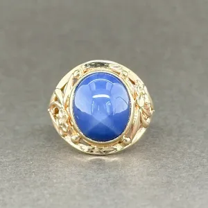 Estate 14K Y Gold 6.98ct Lab-Created Star Sapphire Cocktail Ring