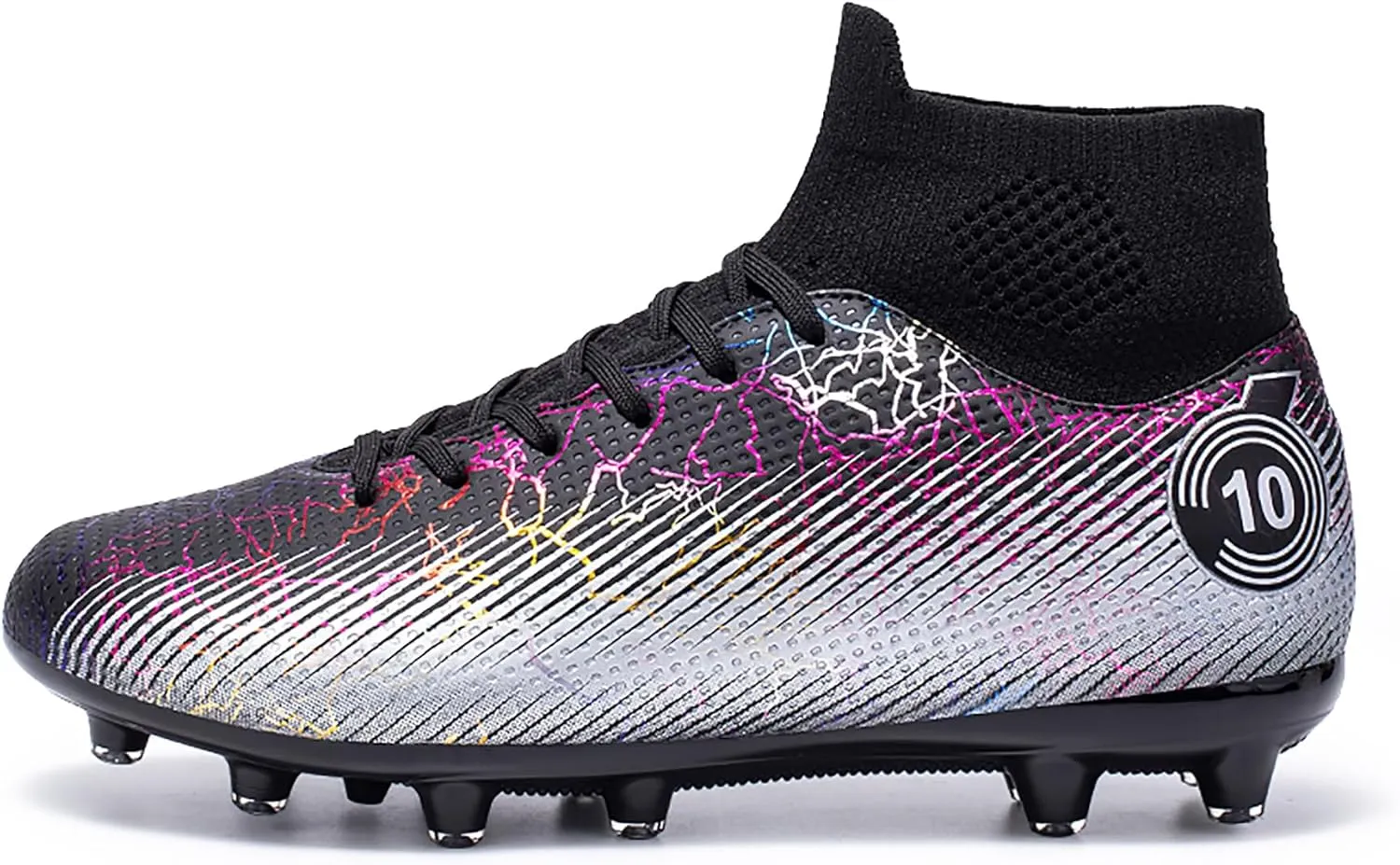 Female teenagers or adult women's soccer shoes AG long nail mid width version training and training sports shoes lightweight and durable, enhanced grip design  (black, Adult, Women, 6.5, Numeric, US Footwear Size System, Medium)