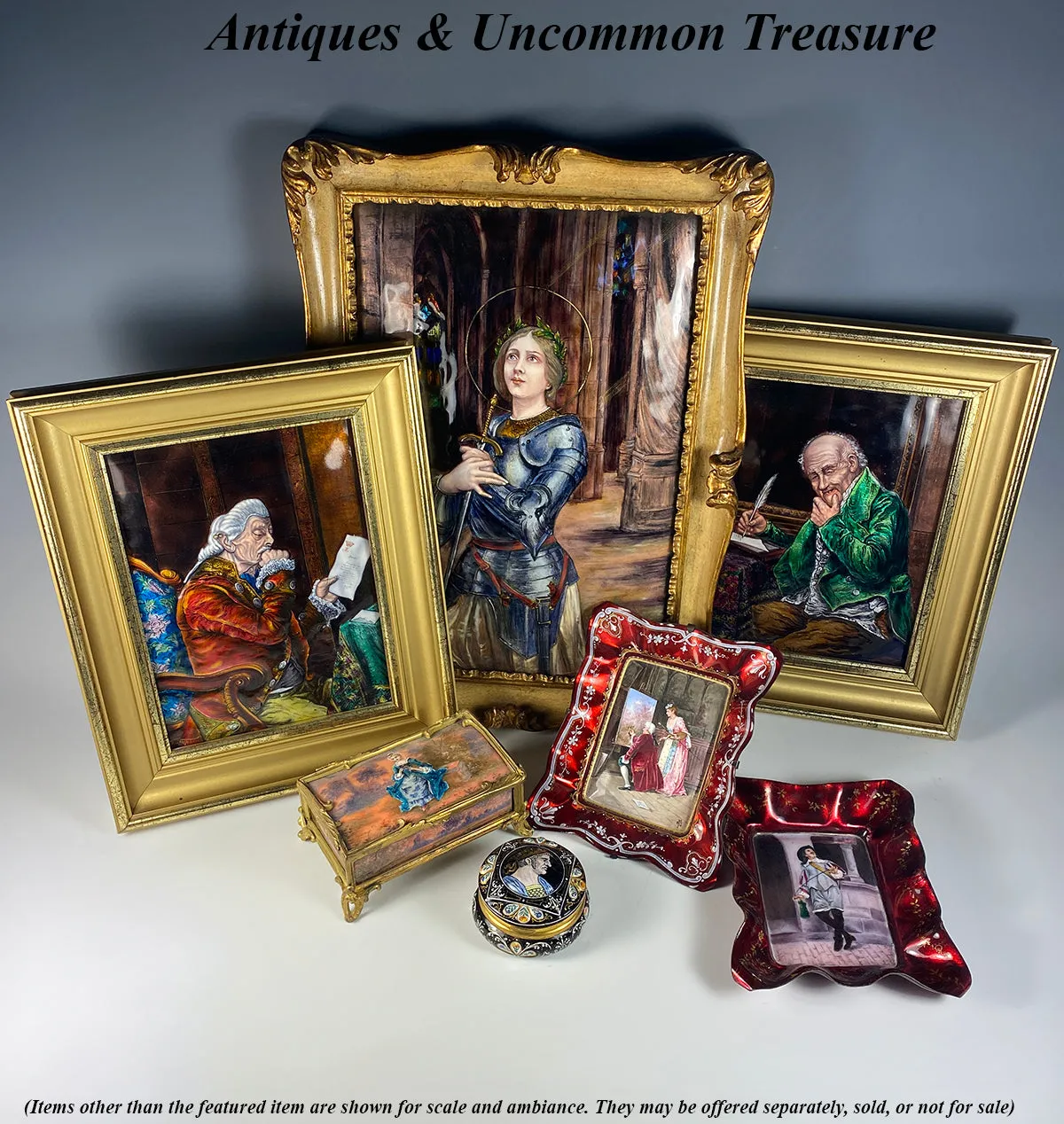 Fine Antique French Limoges Kiln-fired Enamel Portrait of a Scribe, Accountant, or Businessman at Desk, in Frame