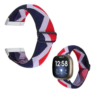 Fitbit Sense / Versa 3 nylon patterned watch band - Blue / White / Red Zig-zag