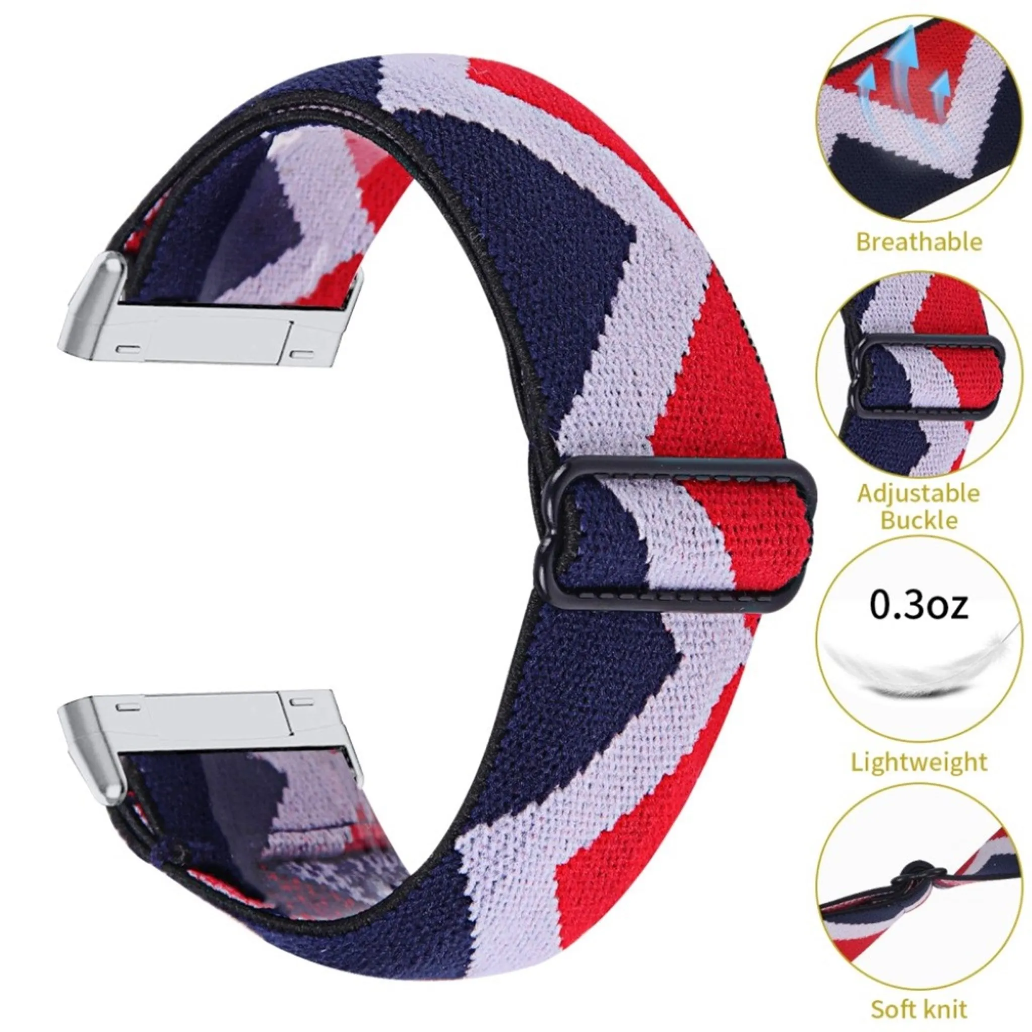 Fitbit Sense / Versa 3 nylon patterned watch band - Blue / White / Red Zig-zag