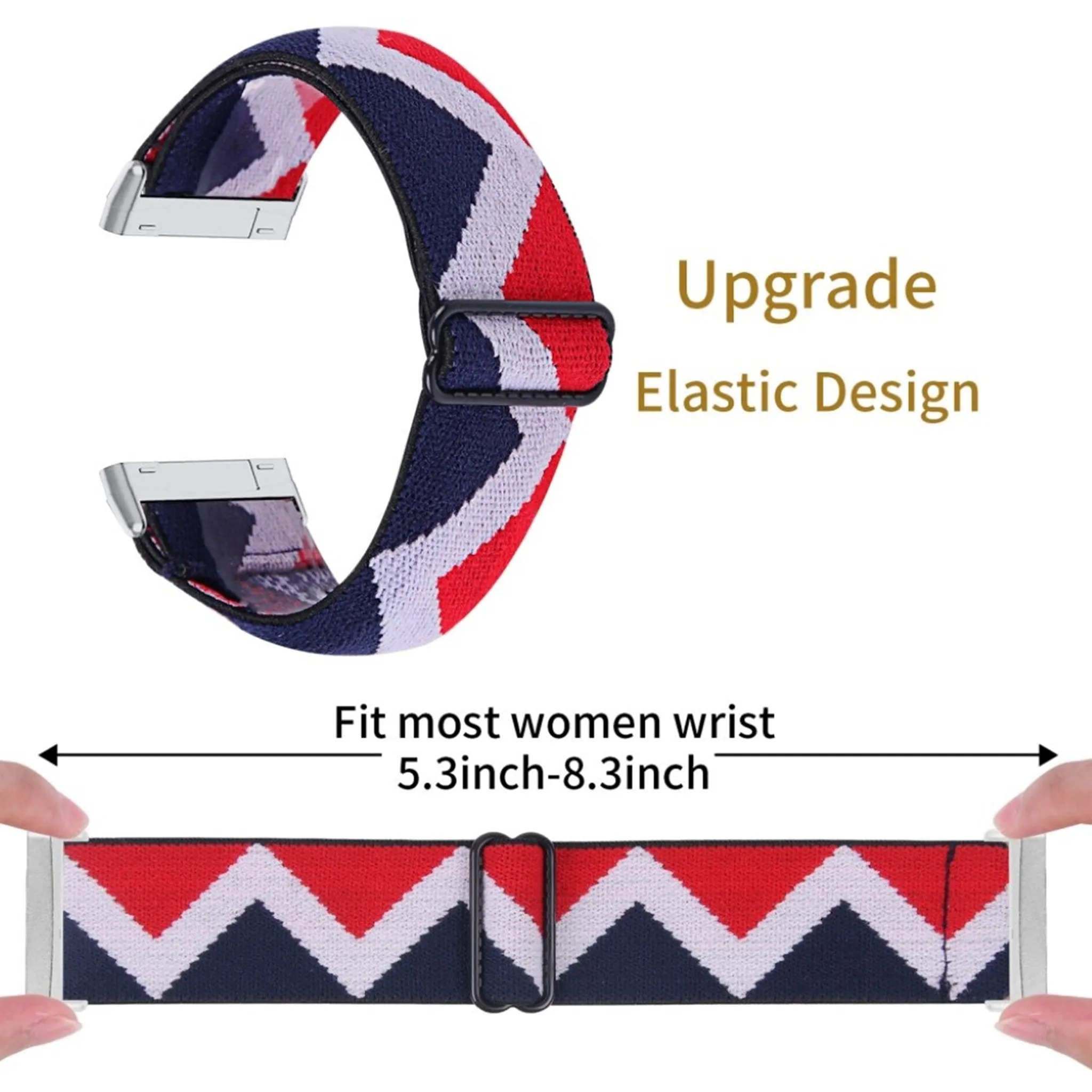 Fitbit Sense / Versa 3 nylon patterned watch band - Blue / White / Red Zig-zag