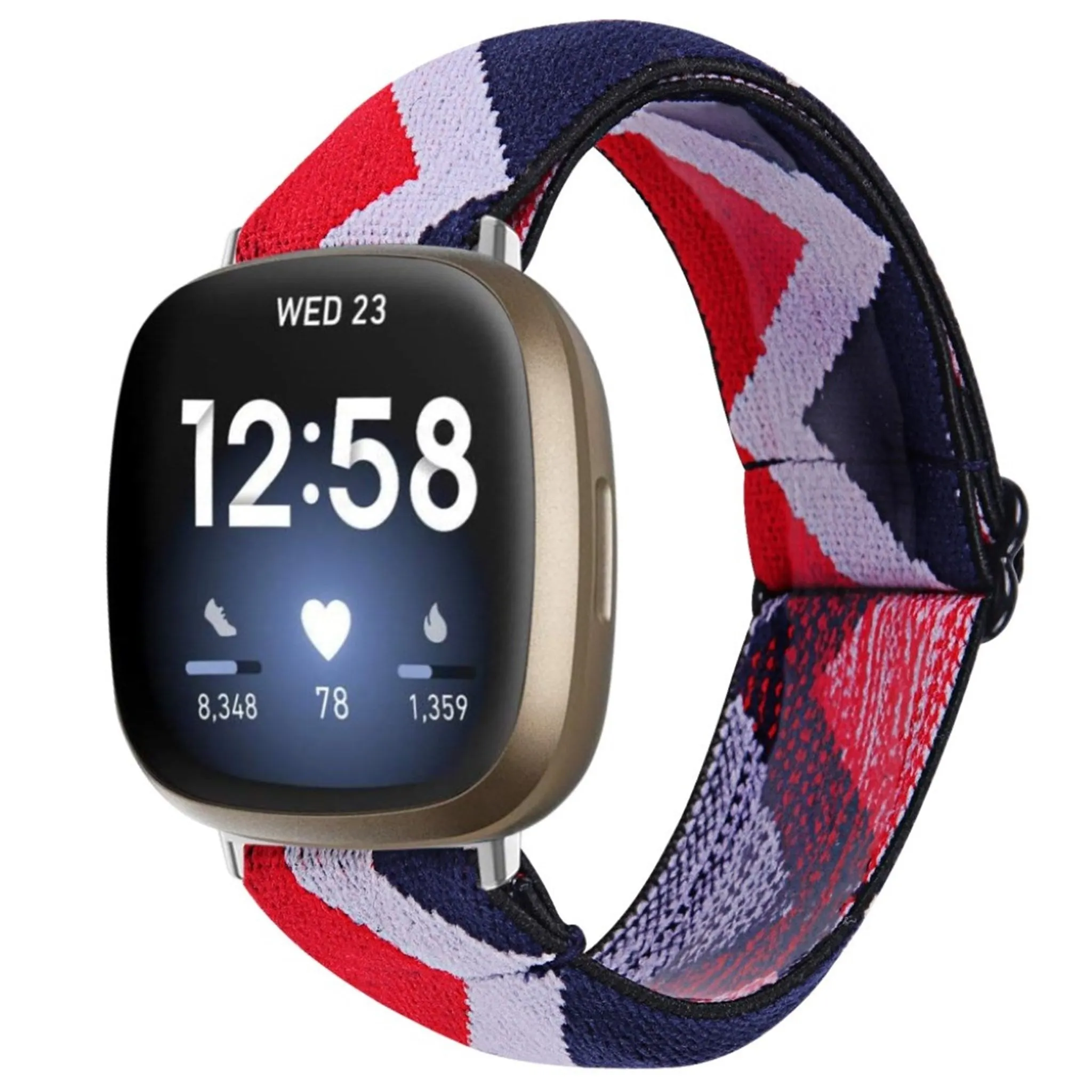 Fitbit Sense / Versa 3 nylon patterned watch band - Blue / White / Red Zig-zag