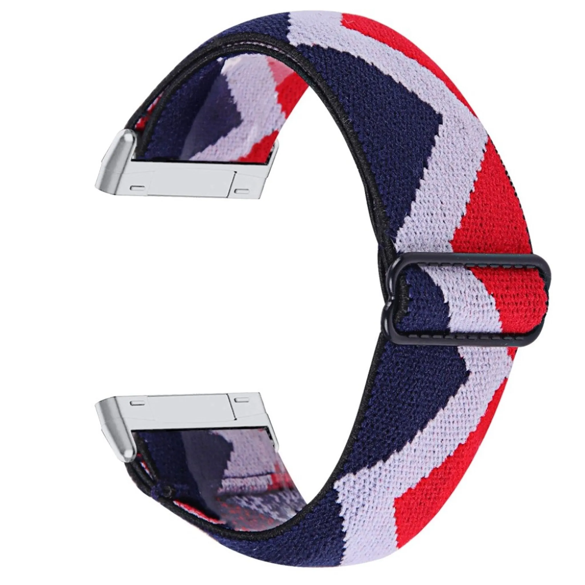 Fitbit Sense / Versa 3 nylon patterned watch band - Blue / White / Red Zig-zag