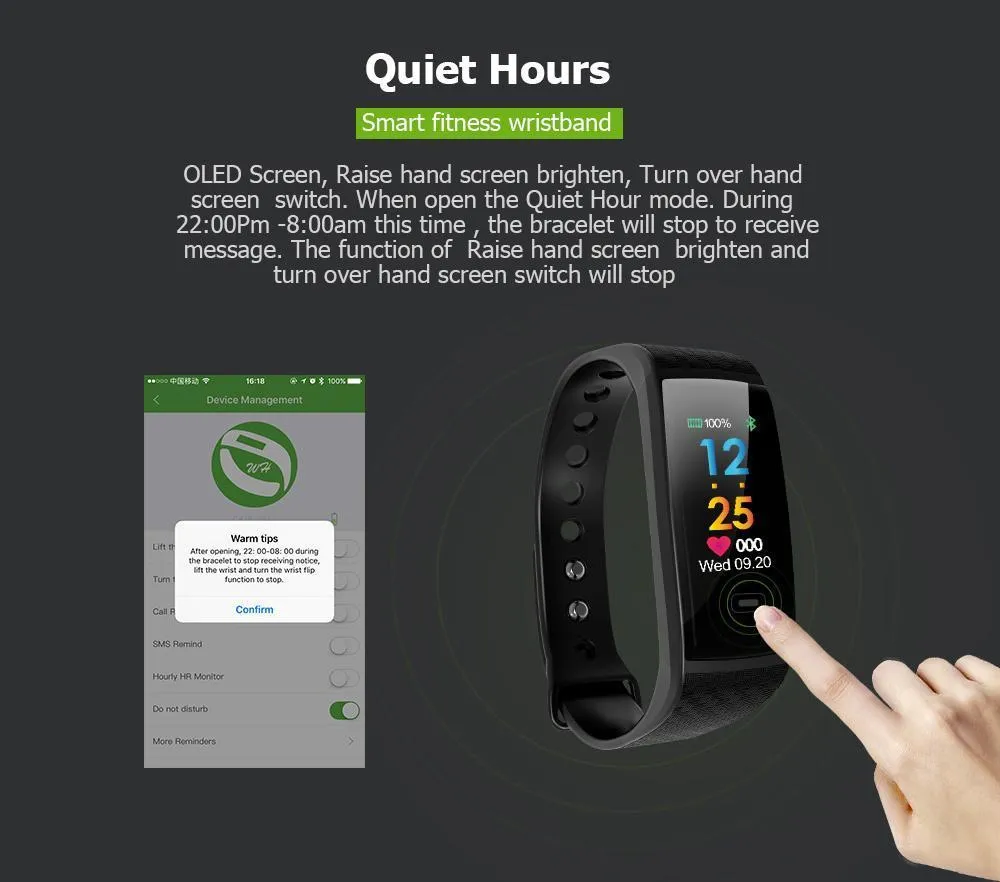 Fitness Smart Watch Bracelet Waterproof Real-Time Monitor Dynamic Heart Rate Sport  Fitness Wristband Support USB-Charge Watch