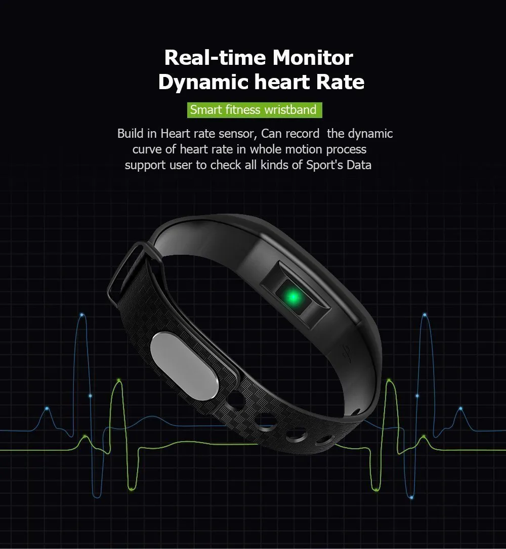 Fitness Smart Watch Bracelet Waterproof Real-Time Monitor Dynamic Heart Rate Sport  Fitness Wristband Support USB-Charge Watch