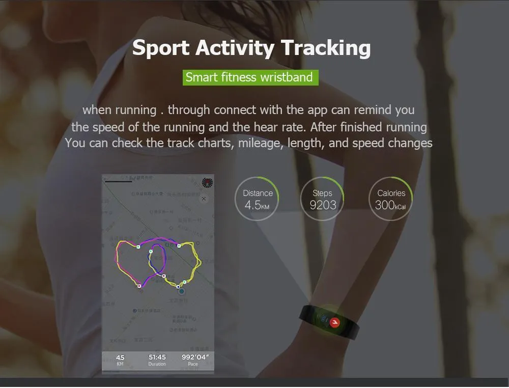 Fitness Smart Watch Bracelet Waterproof Real-Time Monitor Dynamic Heart Rate Sport  Fitness Wristband Support USB-Charge Watch