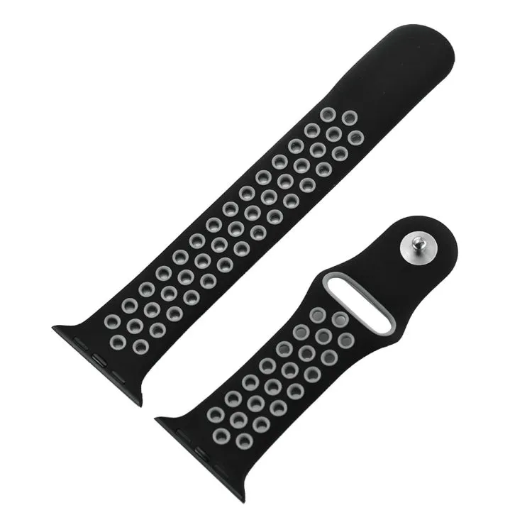 For Apple Watch Series 10 42mm / 9&8&7 41mm / SE 3&SE 2&6&SE&5&4 40mm / 3&2&1 38mm Fashionable Classical Silicone Sport Watch Band(Black Grey)
