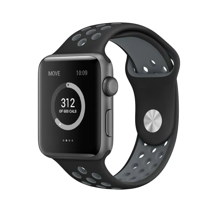 For Apple Watch Series 10 42mm / 9&8&7 41mm / SE 3&SE 2&6&SE&5&4 40mm / 3&2&1 38mm Fashionable Classical Silicone Sport Watch Band(Black Grey)
