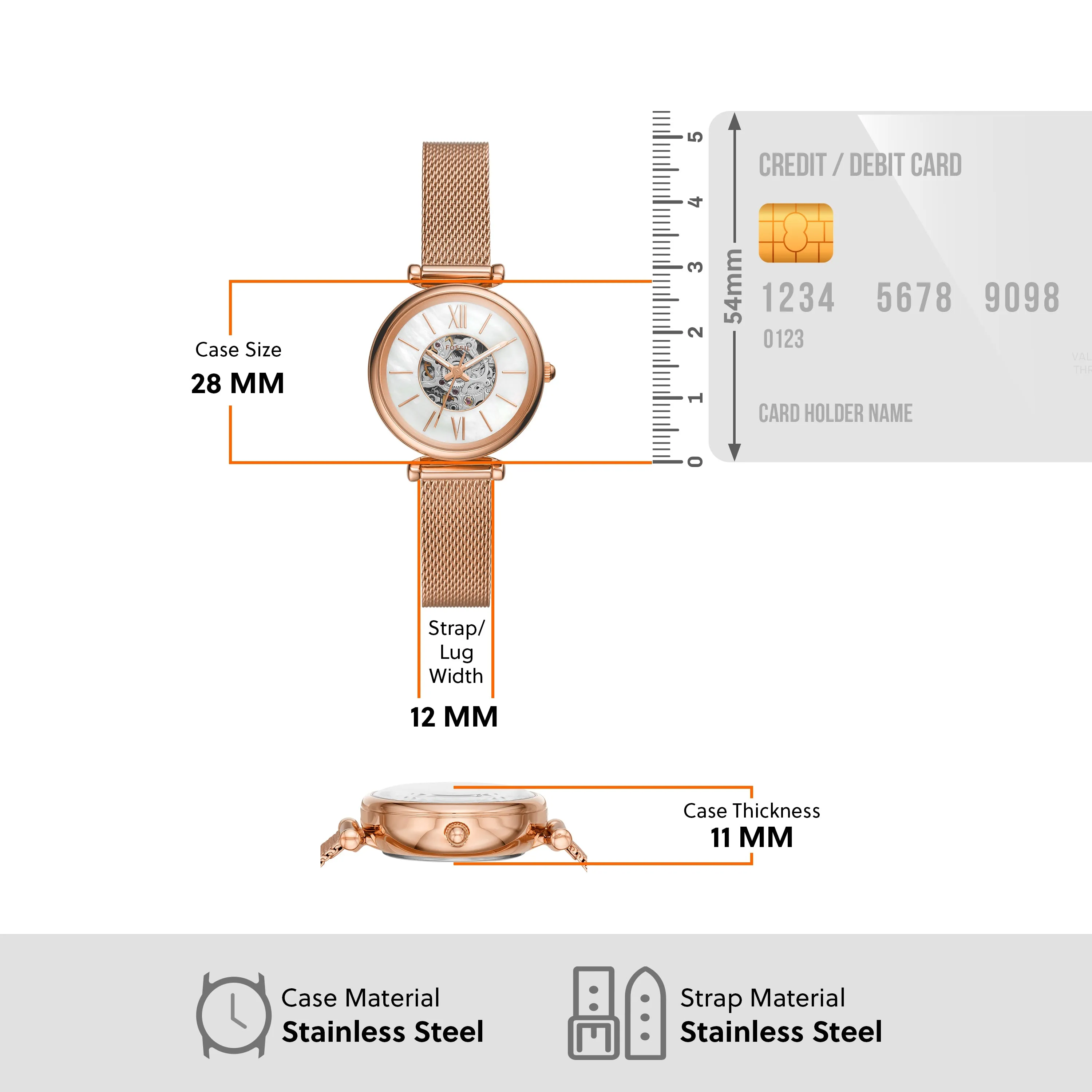Fossil Carlie Rose Gold-Tone Stainless Steel Automatic Watch ME3188