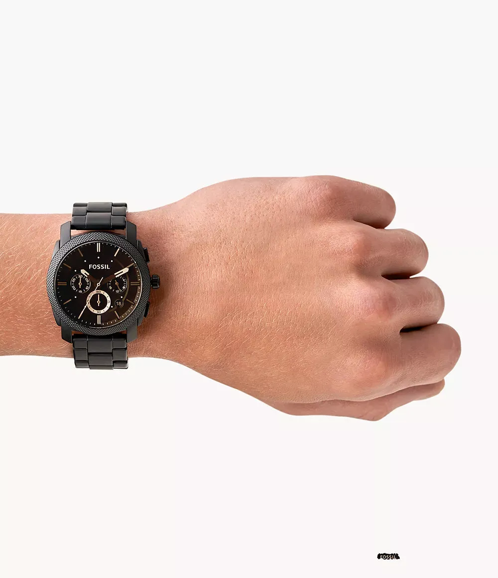 Fossil Machine Mid-Size Chronograph Black Stainless Steel Watch FS4682