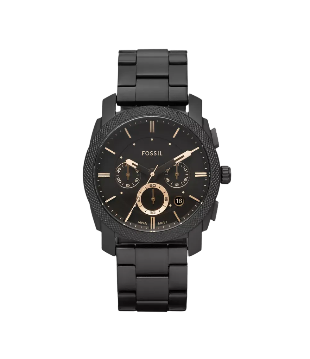 Fossil Machine Mid-Size Chronograph Black Stainless Steel Watch FS4682