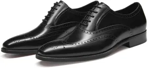 FRASOICUS Mens Dress Shoes with Genuine Leather in Classic Brogue Elastic Band Oxford Formal