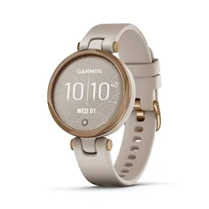Garmin Lily™, Small GPS Smartwatch with Touchscreen and Patterned Lens, Rose Gold and Light Tan