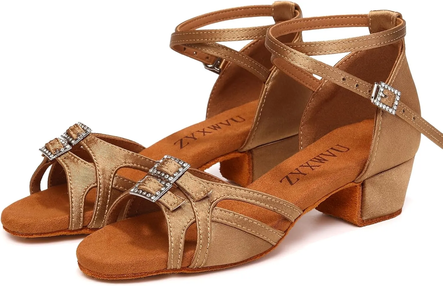 Girls Latin Dance Shoes Low Heels Satin Ballroom Salsa Tango Professional Practice Dance Shoes