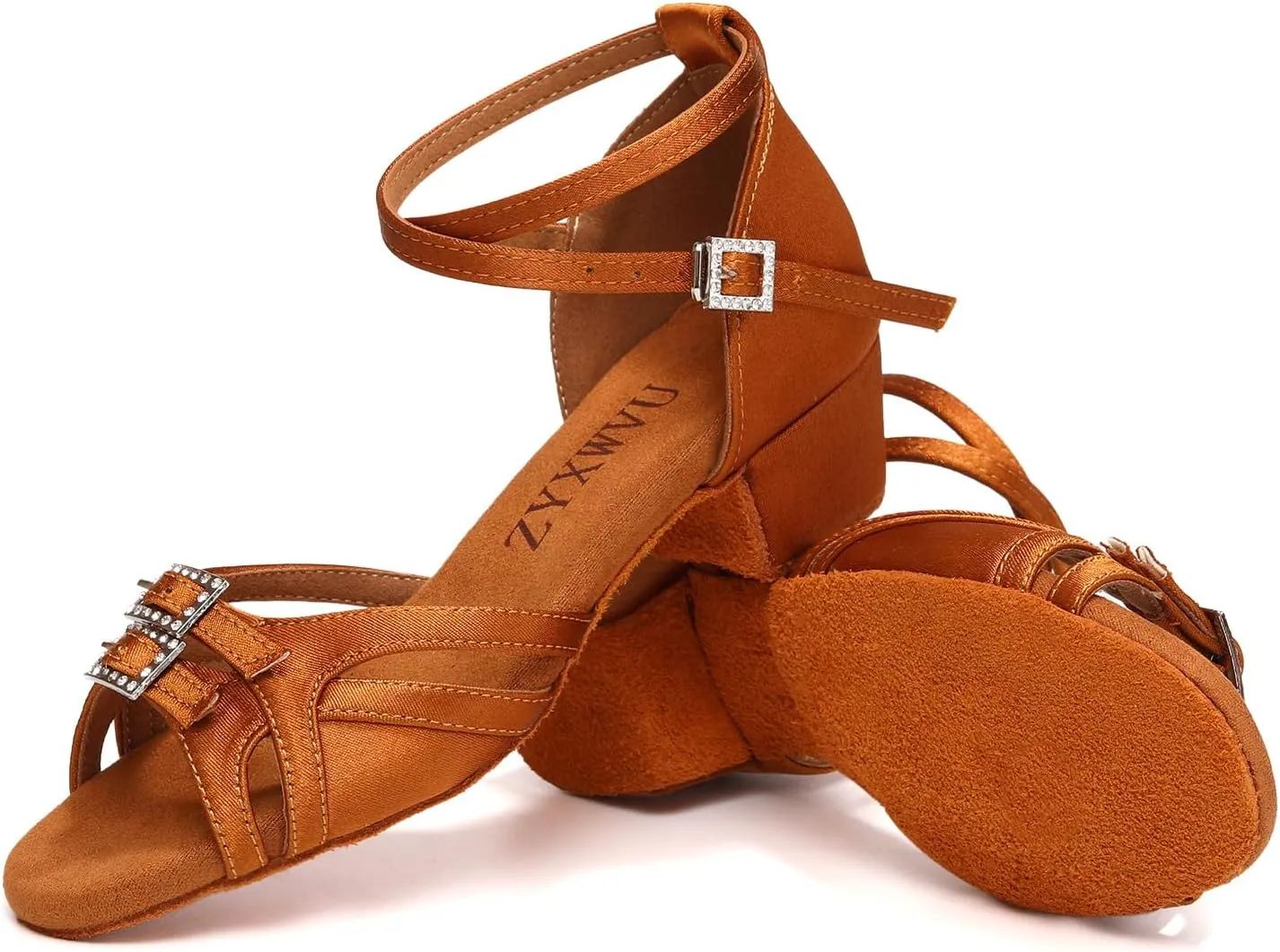 Girls Latin Dance Shoes Low Heels Satin Ballroom Salsa Tango Professional Practice Dance Shoes