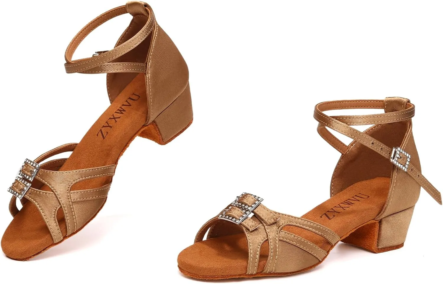 Girls Latin Dance Shoes Low Heels Satin Ballroom Salsa Tango Professional Practice Dance Shoes