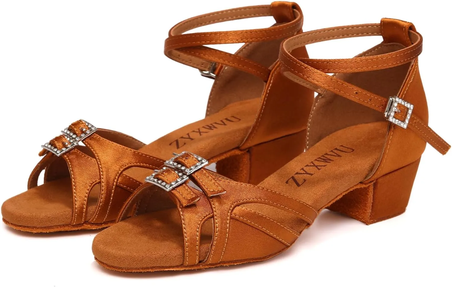 Girls Latin Dance Shoes Low Heels Satin Ballroom Salsa Tango Professional Practice Dance Shoes